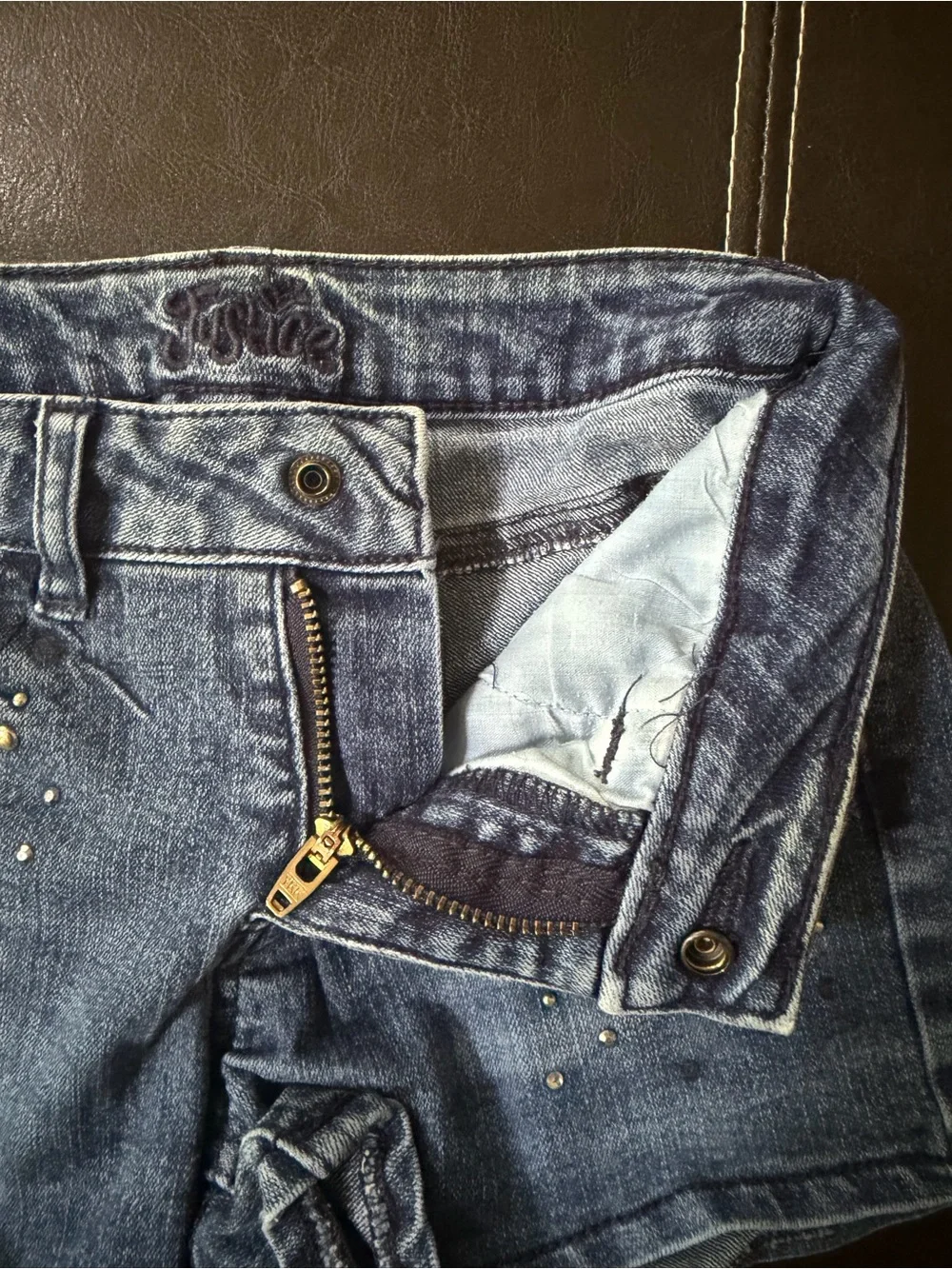 Justice - Medium Denim Shorts with Silver Stud Accents